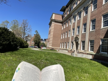 Reading outside of the Steel chemistry building while waiting for my professor 