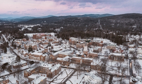 A photo of the north end of campus in winter taken by a drone