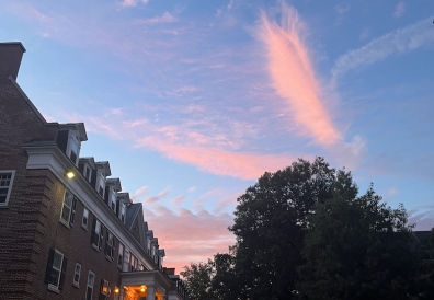 An image of the sunset at Mass Row at Dartmouth College