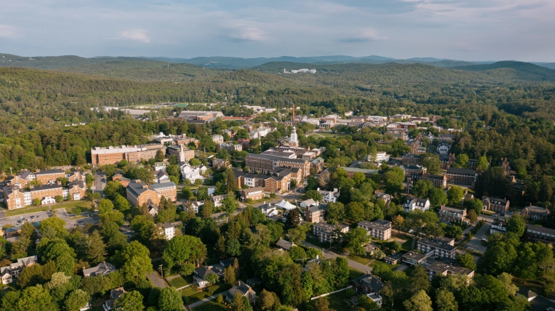 Aerial view of campus in summer