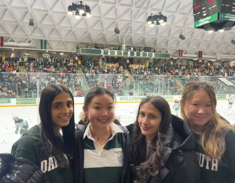 My friends and I at a hockey game.