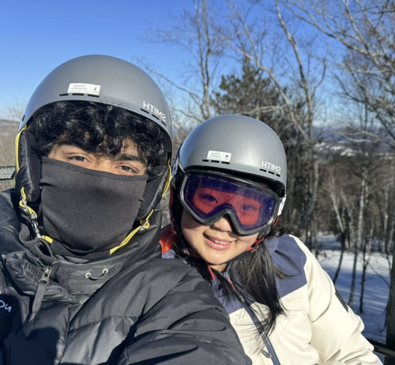 My friend Sid and I on the chairlift enjoying a beautiful day of skiing.
