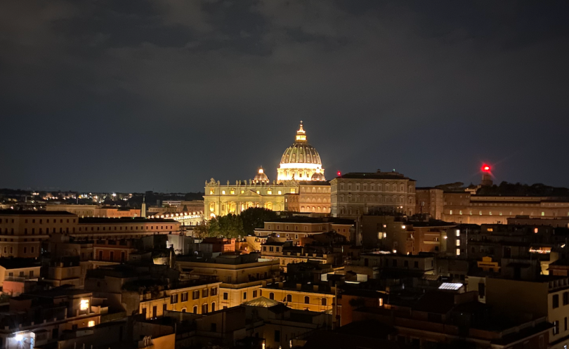 View of the Vatican at night.