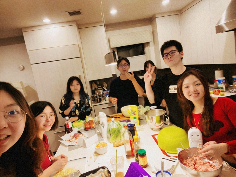 cooking with other Chinese students at Dartmouth during Chinese New Year