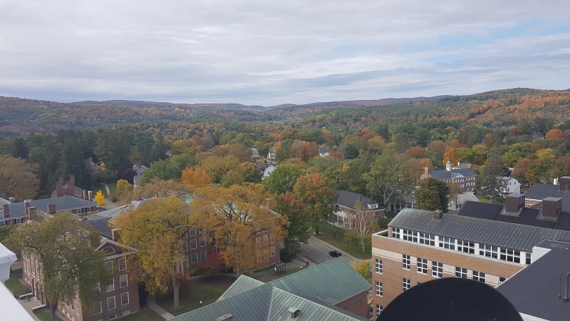 the view of campus from the top of the clock tower