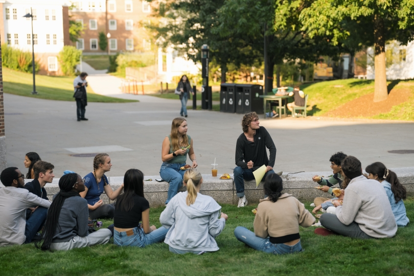 Great Issues Scholars Welcome Event outside in Kemeny courtyard during the fall 2023 term