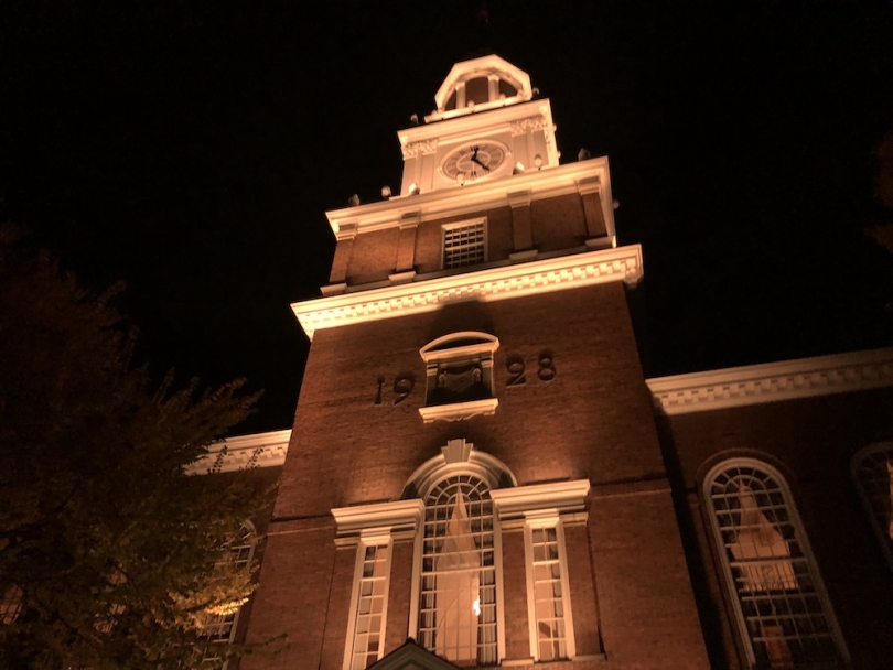 Baker Library Tower at night