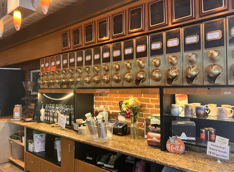 Coffee bean dispensers on the wall