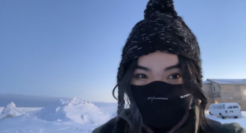 Ningning and the Arctic Ocean in Utqiagvik, Alaska