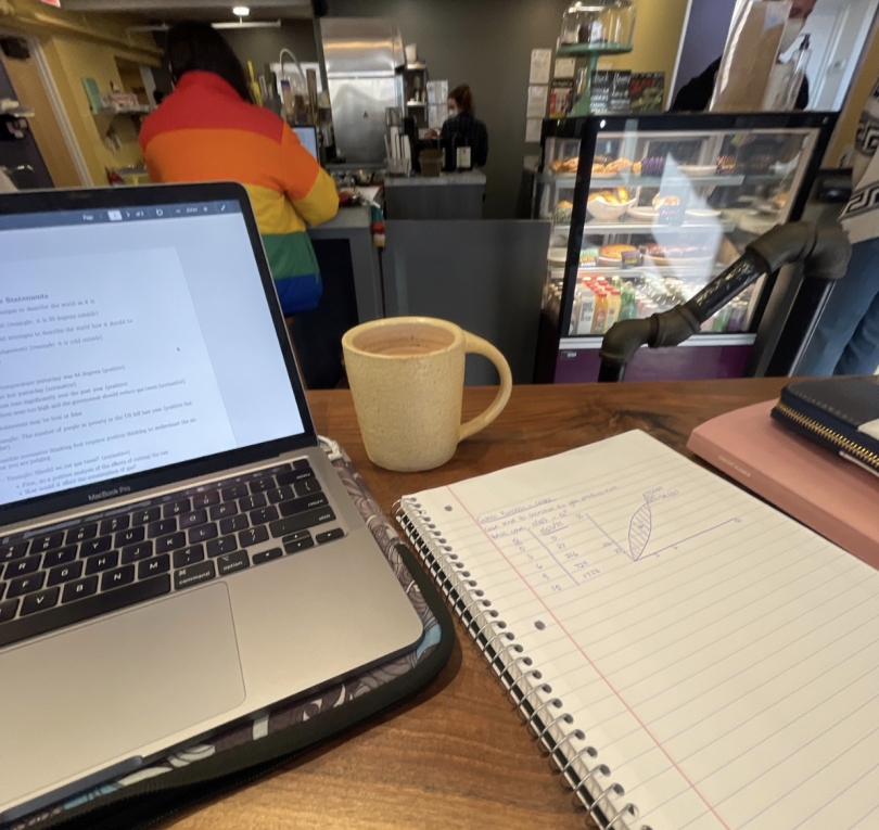 the best combo, hot chocolate and econ Still North Books and Bar