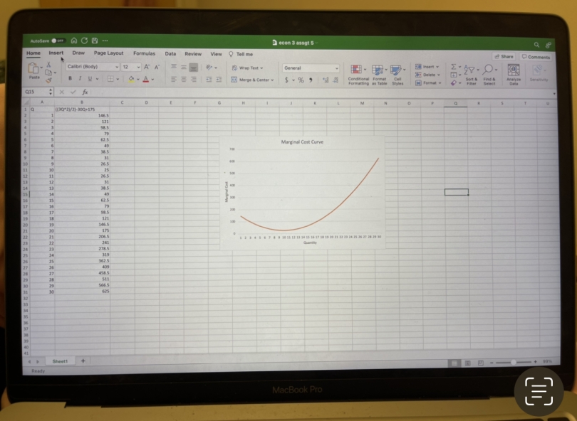 an excel spreadsheet for an assignment