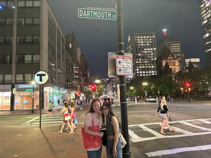 Diana and I stand in front of Boston's Dartmouth Street sign.