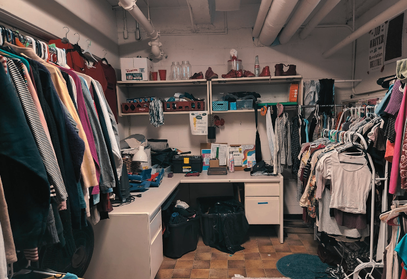 Room with an assortment of clothes 