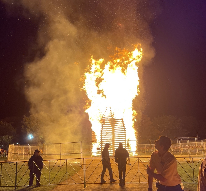 A view of Dartmouth Homecoming bonfire