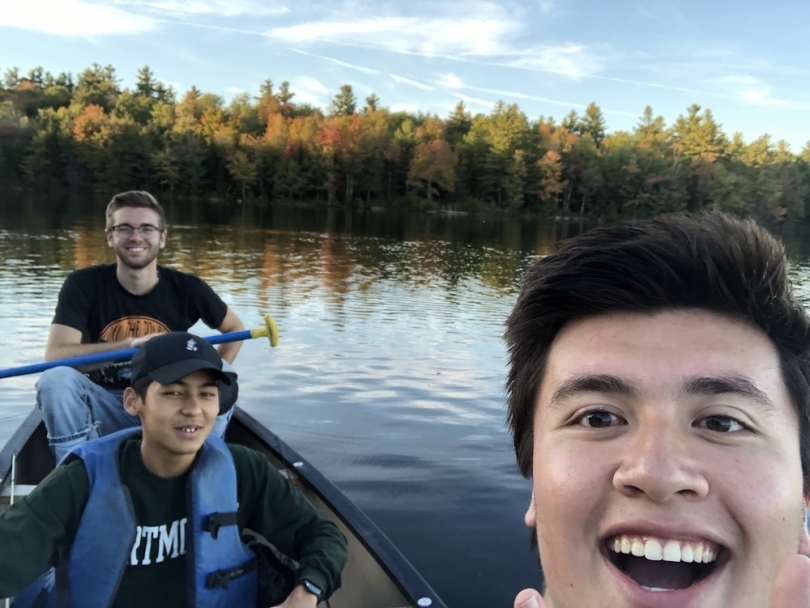 Here's me trying not to drop the phone while taking the picture Gabe Gilbert and friends while canoeing at Grafton Pond