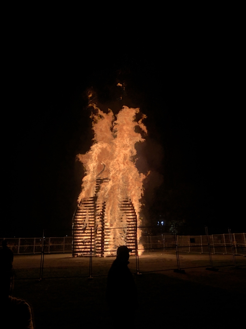 A picture of the Homecoming bonfire.