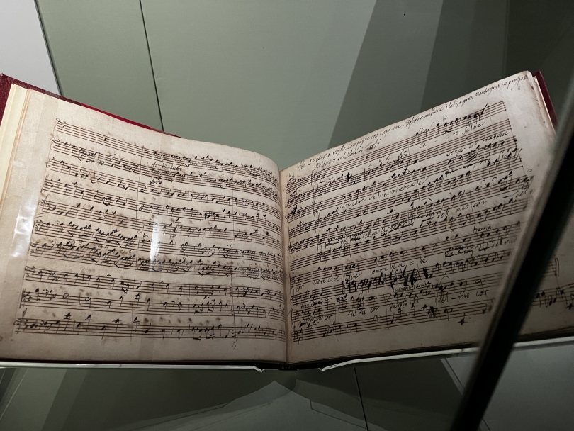 a book with a musical score on display