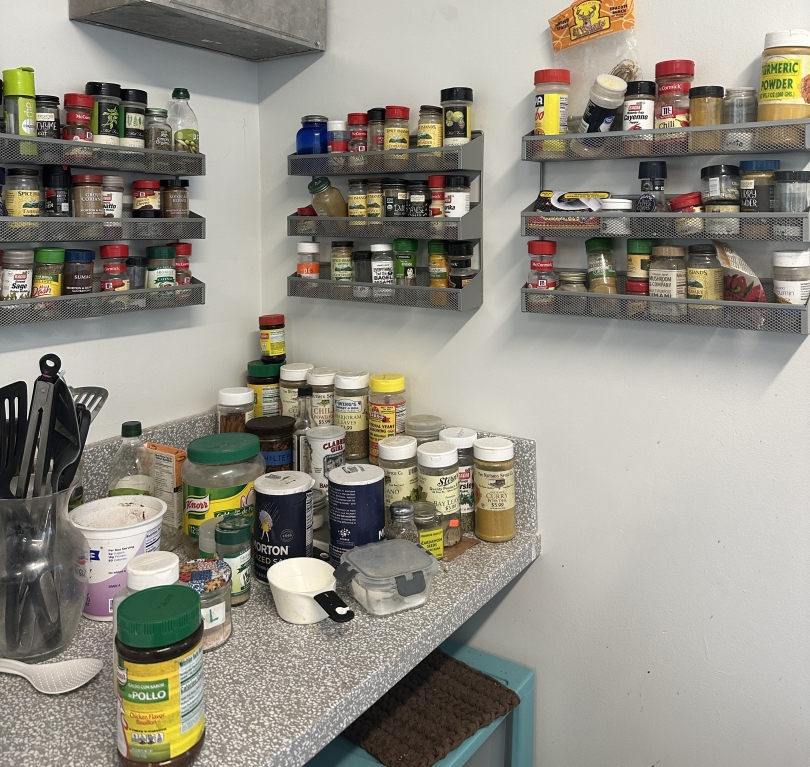 La Casa's spice rack with more than 50 spices