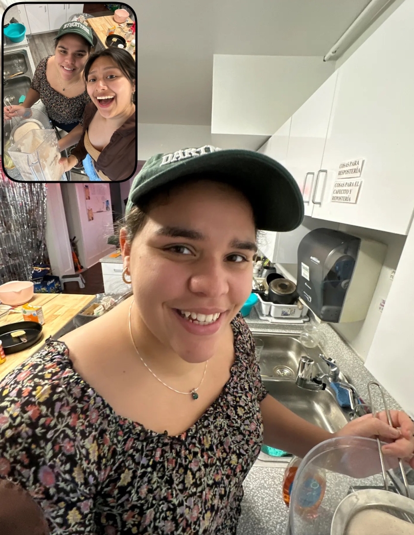 BeReal post of two people making agua de horchata. 