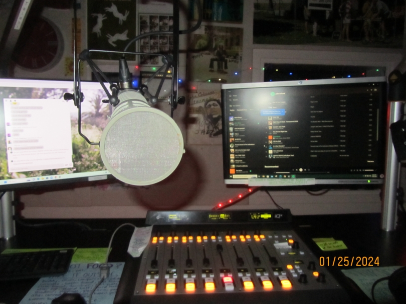 A radio booth with a microphone