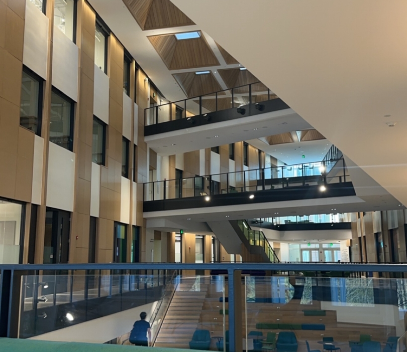 The atrium of the Engineering and Computer Science Center.