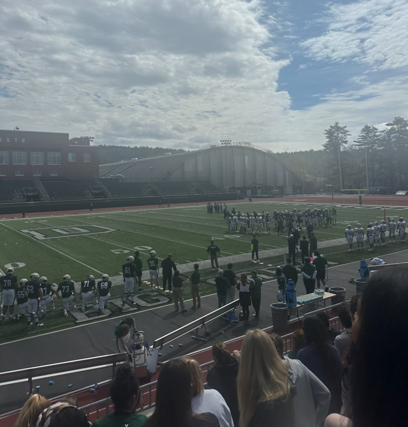 My perspective of the football field from the bleachers I was sitting in. 