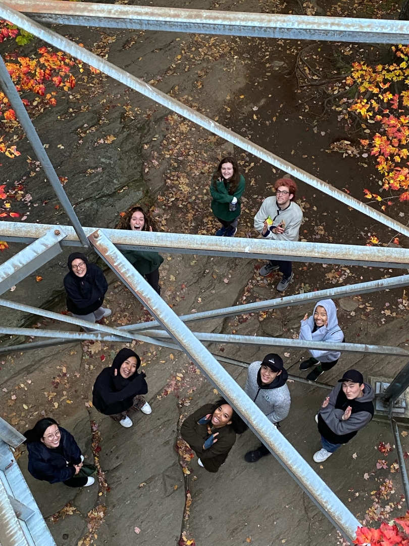 A view from above of Dartmouth students at the bottom of Gile