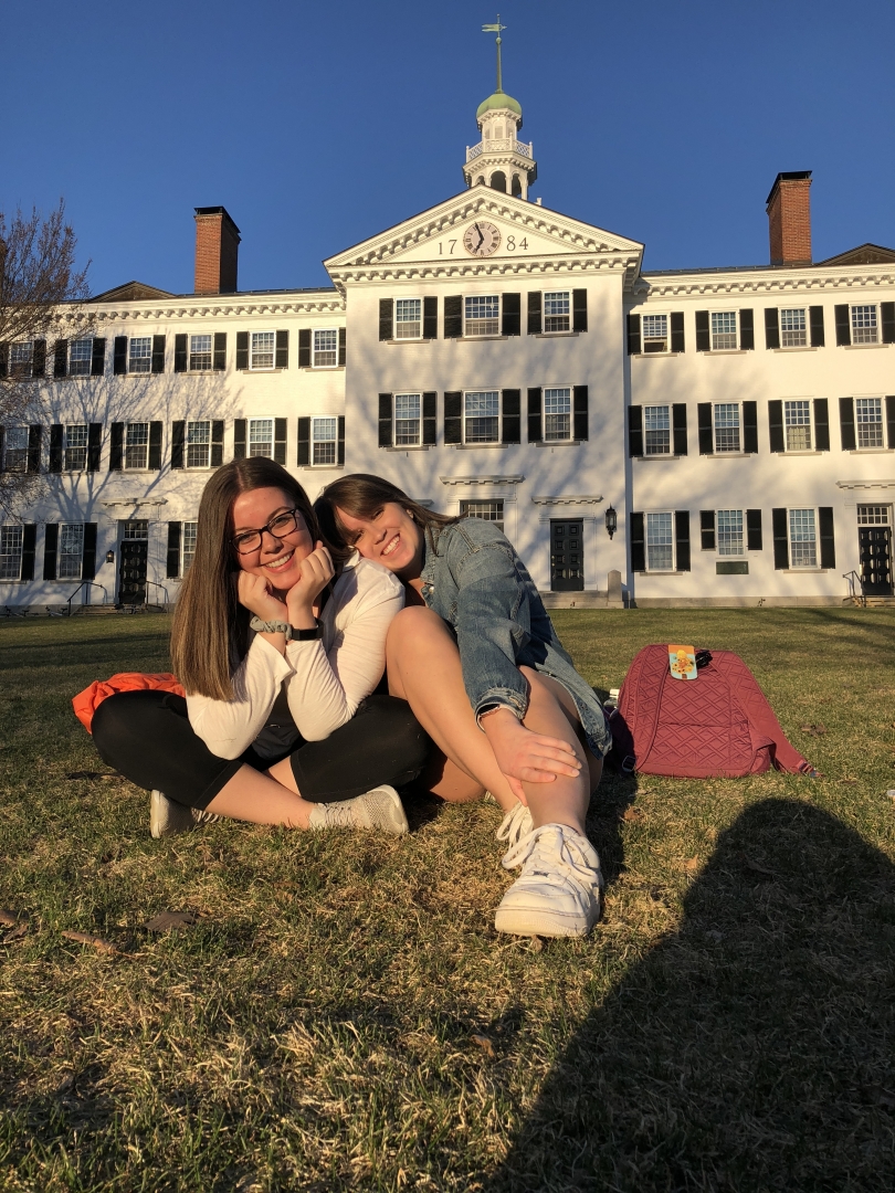 Friends in front of Dartmouth Hall.