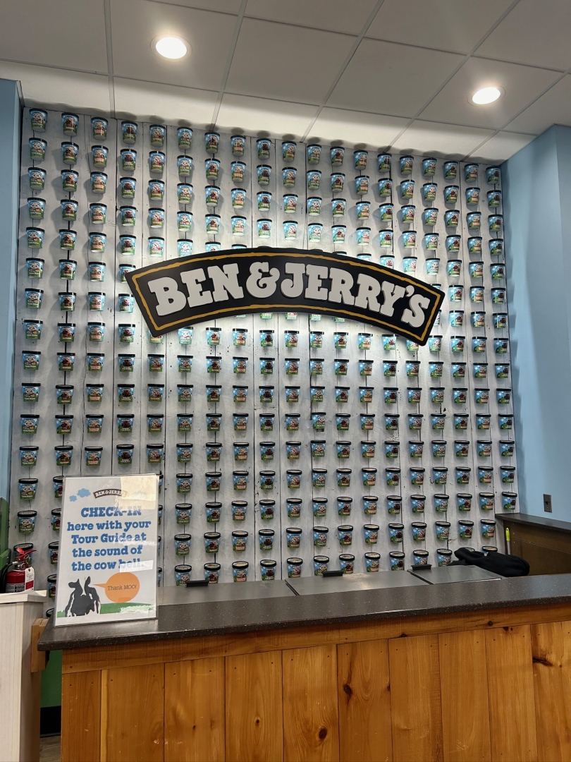 Pints of Ben and Jerry's ice cream decorate the front lobby 