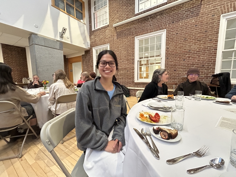 Diana '23 enjoys a mindful meal with monastics and Dartmouth community in the Thayer School of Engineering