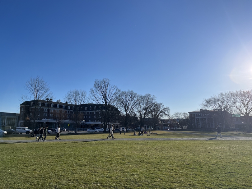 Shot of the Green, Dartmouth's central location, during a sunny afternoon