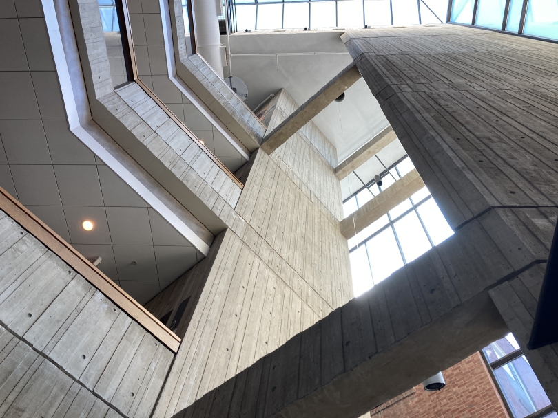 A view of the interior of Fairchild Tower from the ground up 