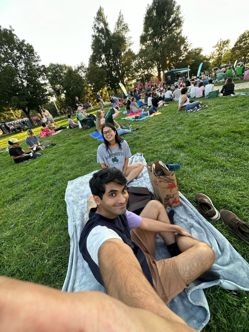 Taking a selfie in front of the Shakespeare on the Green stage