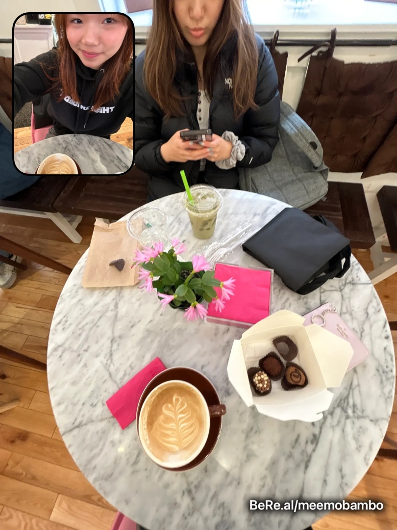 A Bereal image of chocolates and latte at My Brigadeiro