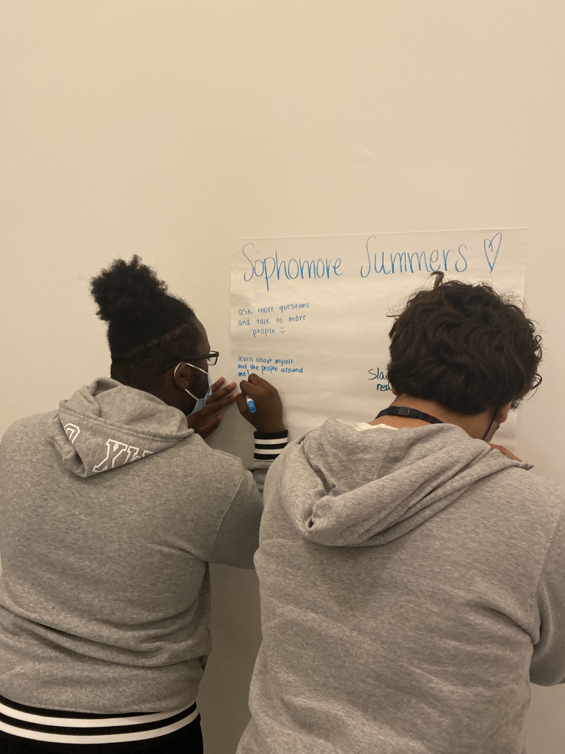 Students writing some goals at a workshop