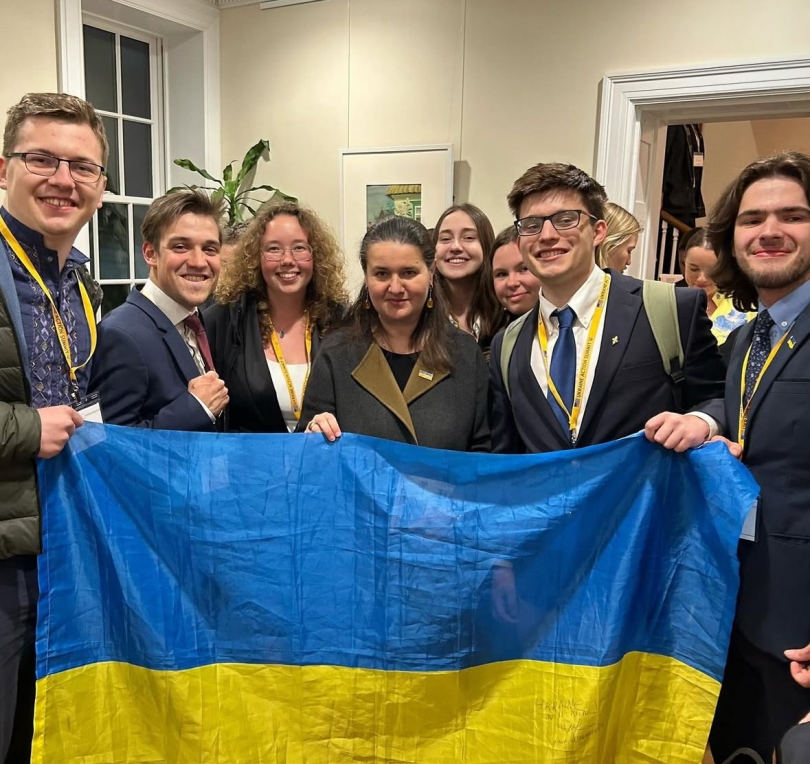 students holding ukraine flag