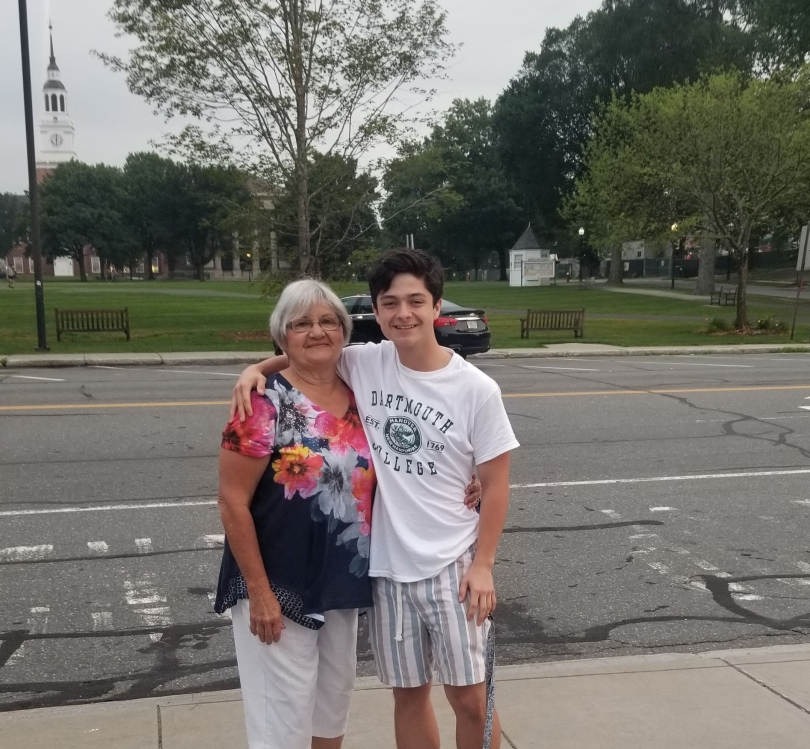 Me and nana standing before the Dartmouth Green
