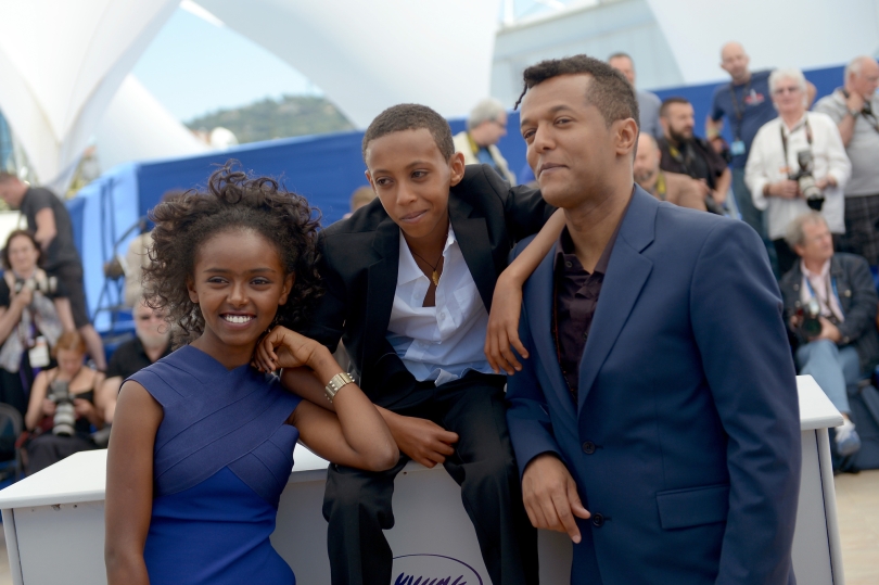 Actors Kidist Siyum (Tsion) and Rediat Amare (Ephraim) with director Yared Zeleke 