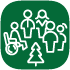 An icon featuring people gathered around a pine tree