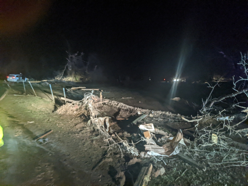 Trees uprooted and fencing completely destroyed.