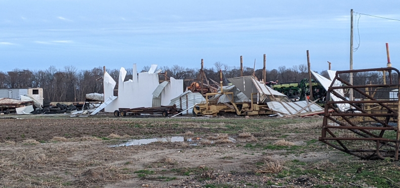 Collapsed farm building after a destructive tornado went through my town