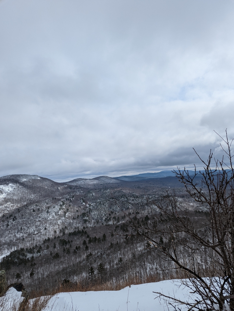 The wintery view from the peak of Holt's Ledge!