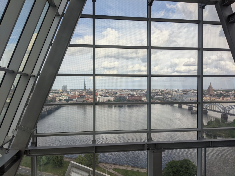Beautiful view of the Old Town in Riga, Latvia from the vantage point of the Latvian National Library!