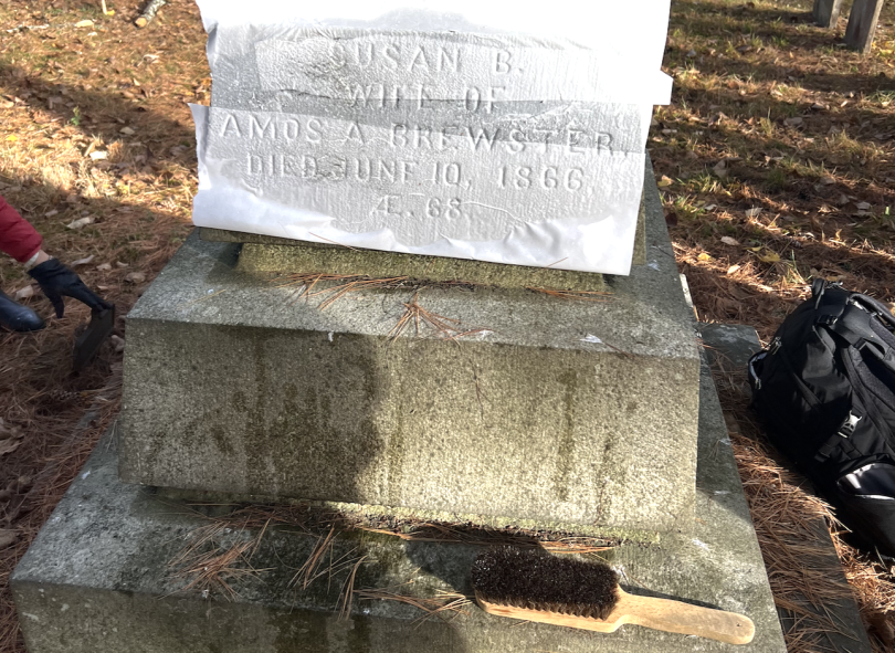 Gravestone with "squeeze," white paper hit into the impression of the engraving