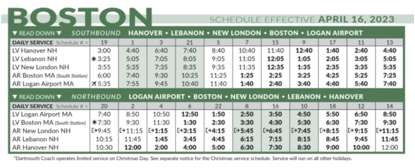 Boston coach schedule