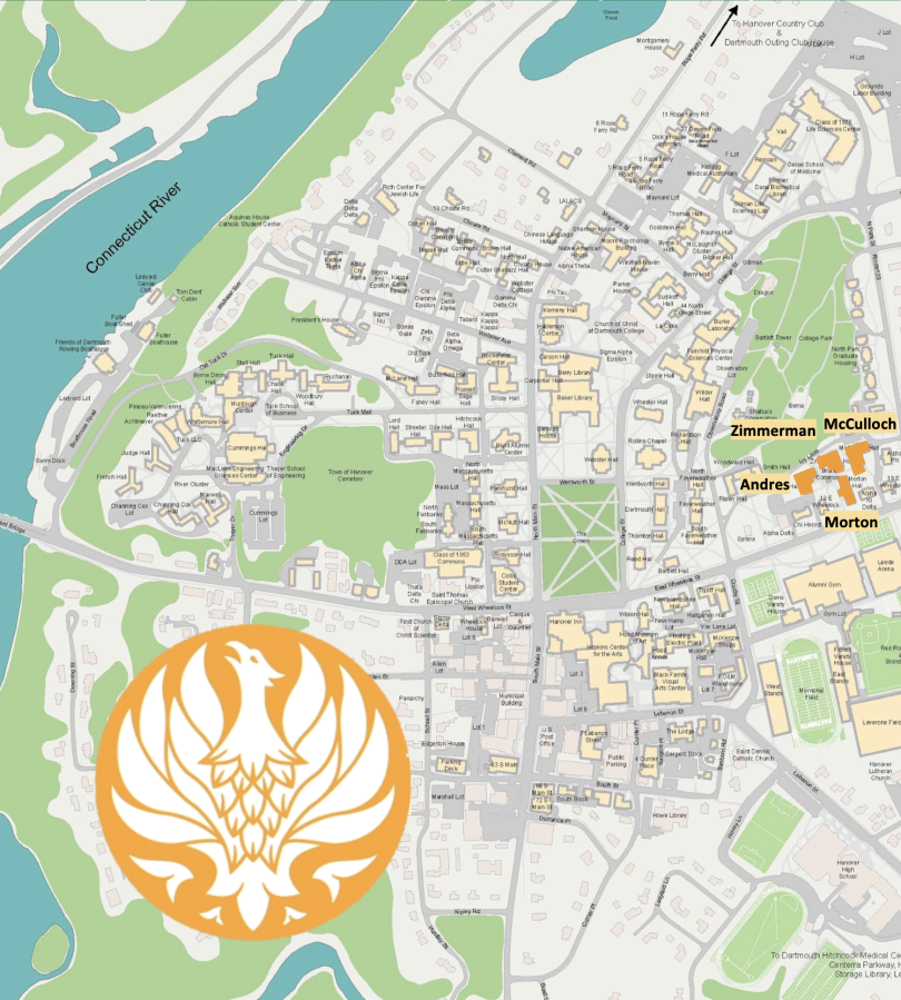 East Wheelock dorms highlighted on a campus map