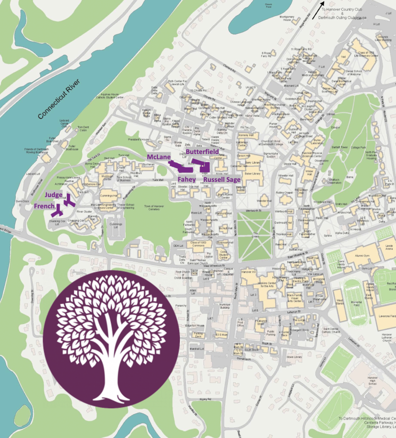 West House dorms highlighted on a campus map
