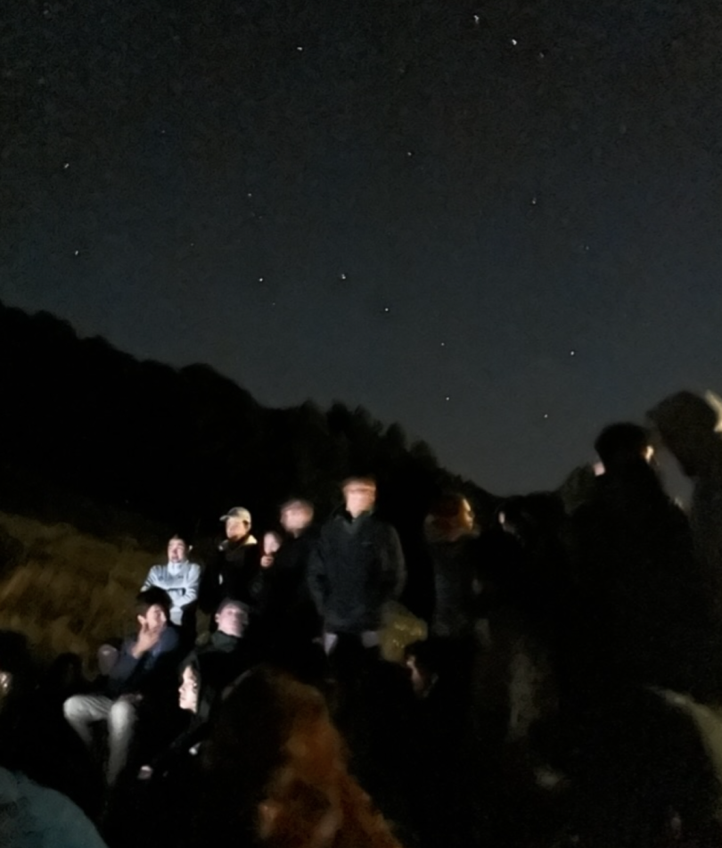 Students gathered outside the Sklodj