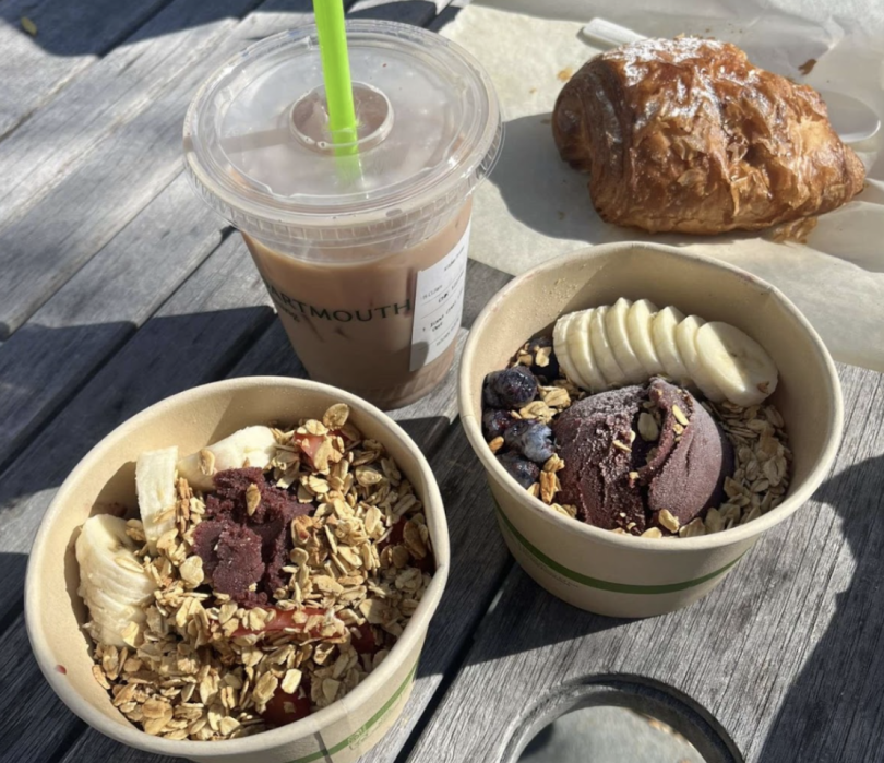 Acai, iced chai, and a chocolate croissant.