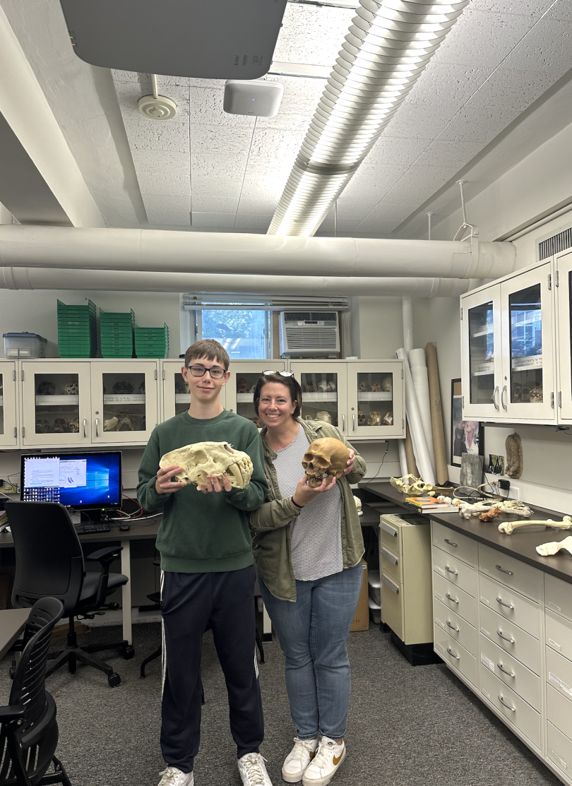 Evan Halsey and Beth Halsey in the Dartmouth Paleoanthropology lab
